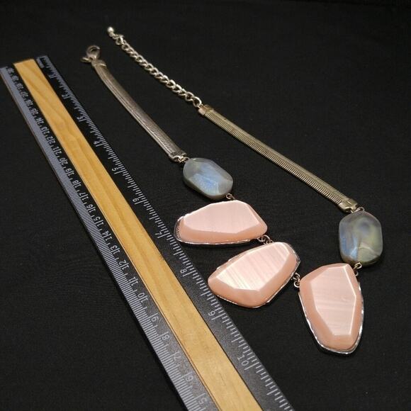 Chico's Large Pink Pendant Blue Silver Omega Chain Necklace, 20 Inches - Picture 5 of 6